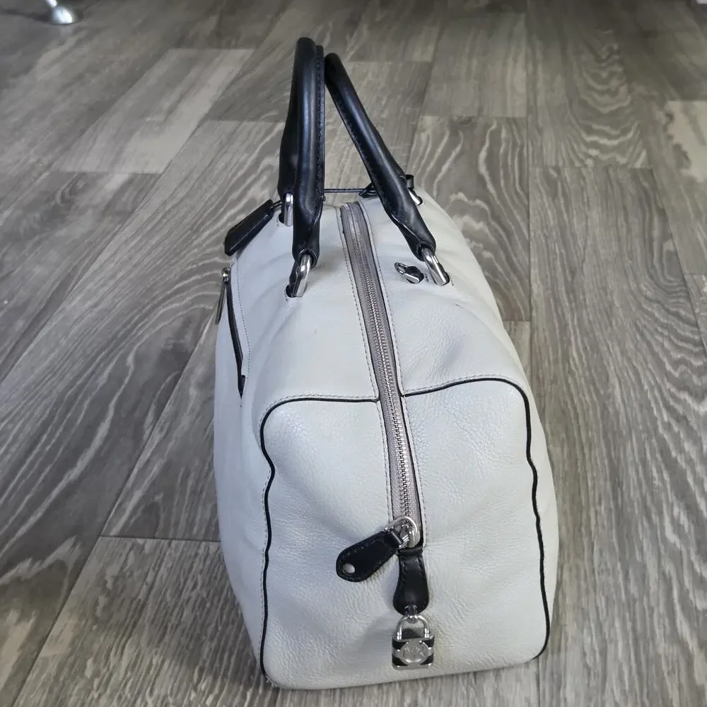 Michael Kors White Leather Satchel Handbag Black Handles No Shoulder Strap